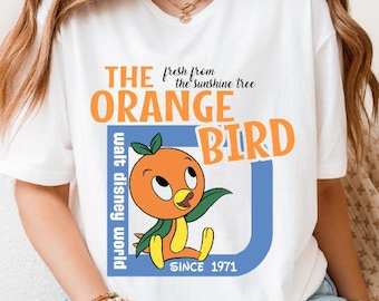Disney orange fågeltröja, orange sommartröja med fågelmotiv, Disneyland Bird vårtröja, orange fågel Epcot-tröja, trädgårdsfestivaltröja