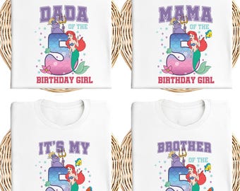 Lilla sjöjungfrun födelsedagsfamiljetröja, Disney prinsessan Ariel födelsedagsflicka t-shirt, anpassad sjöjungfru familj matchande tröja