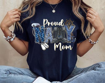Proud Navy Mom Shirt: Custom Mama and Son T-shirt, Military Momny Gift From Sailor Son, Daughter Navy Family Tee, Mother's Day Sweatshirt