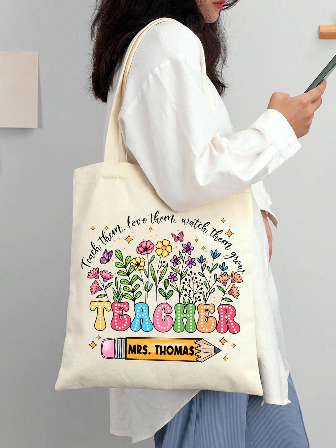 Custom Teacher Tote, Teacher Back to School Totes, Mrs. Teacher Name ...