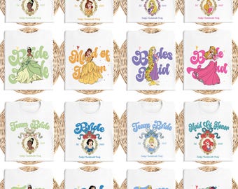 Camisetas de despedida de soltera de Disney, camiseta de la princesa prometida, camisetas de regalo para la fiesta del equipo de la novia, sudadera de dama de honor de Rapunzel, camiseta de dama de honor