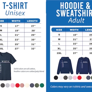 a t - shirt size guide for a hoodie and sweatshirt