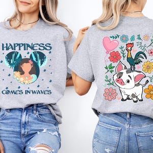 Princess Moana Shirt, Disney Hei Hei and Pua Sweatshirt, Happiness Comes In Waves T-shirt, Floral Moana Tee, Disneyland Girls Trip Tee