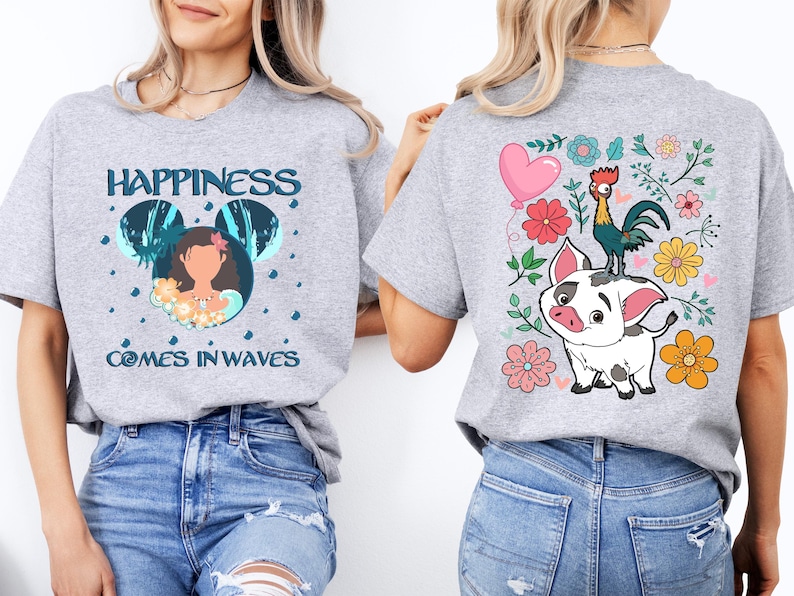 Princess Moana Shirt, Disney Hei Hei and Pua Sweatshirt, Happiness Comes In Waves T-shirt, Floral Moana Tee, Disneyland Girls Trip Tee
