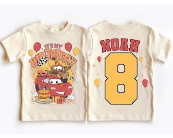 Disney Cars födelsedagströja, Lightning McQueen personlig t-shirt med texten "Det är min födelsedag", Pixar födelsedagspojke-tröja, mammas födelsedagsresa-tröja