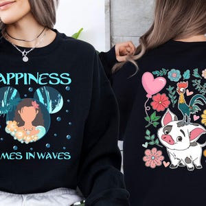 Princess Moana Shirt, Disney Hei Hei and Pua Sweatshirt, Happiness Comes In Waves T-shirt, Floral Moana Tee, Disneyland Girls Trip Tee