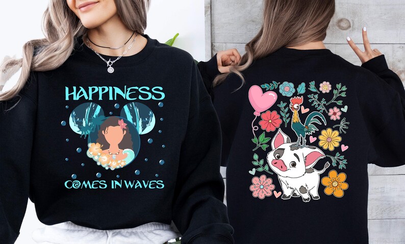 Princess Moana Shirt, Disney Hei Hei and Pua Sweatshirt, Happiness Comes In Waves T-shirt, Floral Moana Tee, Disneyland Girls Trip Tee