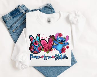 Peace Love Stitch-tröja, Disney Blommig Stitch-tröja, Lilo och Stitch-tröja, Stitch-tröja för flickor med resa