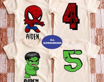 Camiseta de cumpleaños de los Vengadores, sudadera de cumpleaños de Spiderman para niño, camiseta de fiesta de cumpleaños del Capitán América, camiseta personalizada de Hulk para niños, camiseta de Thor para niños pequeños