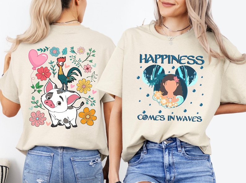 Princess Moana Shirt, Disney Hei Hei and Pua Sweatshirt, Happiness Comes In Waves T-shirt, Floral Moana Tee, Disneyland Girls Trip Tee