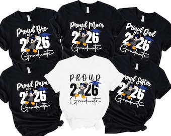 Chemise Disney Mickey Mouse Diplômé 2026, T-shirt Stitch Proud Family Graduation, T-shirt Minnie promotion 2026, chemises famille Diplômé