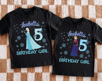 Camiseta de aniversário da Elsa e da Anna: Camiseta das Princesas da Disney, Camiseta de aniversário da família Frozen, Presente personalizado para aniversariante, Moletom para festa na Disneylândia