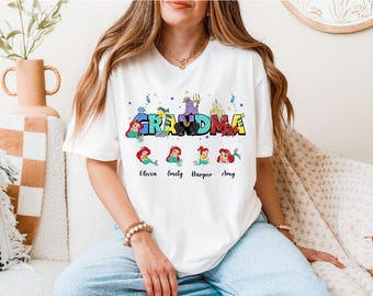 Disney Little Mermaid Grandma Shirt, Princess Ariel Nana T-Shirt, Mermaid Granny Sweatshirt, Disneyland Grandkids Names T-Shirt