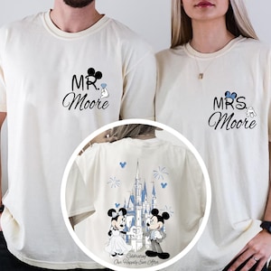 Camiseta &quot;Felices para siempre&quot; de Disney, camisetas de boda de Mickey y Minnie, camisetas de luna de miel de Disney, camisetas de pareja de recién casados, camisetas de esposa de Disney