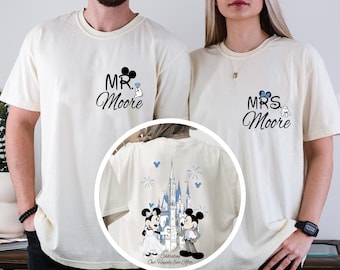 Camiseta "Felices para siempre" de Disney, camisetas de boda de Mickey y Minnie, camisetas de luna de miel de Disney, camisetas de pareja de recién casados, camisetas de esposa de Disney