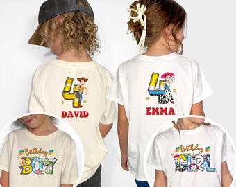 Maglietta di compleanno Toy Story, maglietta personalizzata Disney per il 4° compleanno di bambina e bambino, maglietta di compleanno Woody, maglione per la festa di compleanno Pixar Buzz Lightyear