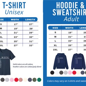 a t - shirt size guide for a hoodie and sweatshirt