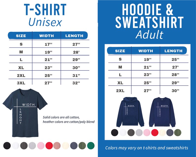 a t - shirt size guide for a hoodie and sweatshirt