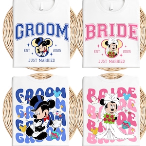 Camiseta de Mickey y Minnie para novios, camiseta de Disney &quot;Recién casados&quot;, camiseta personalizada para parejas &quot;Esposo y Esposa&quot;, sudadera de Disneyland &quot;Luna de Miel&quot;