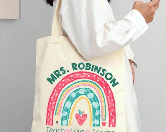 Custom Teacher Tote, Mrs. Teacher Name Tote Bag, Teacher Back to School Totes,  Personalized Teacher Tote, Customized Teacher Appreciation