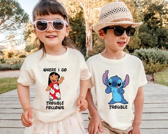 Funny Sibling Matching Shirts, Trouble Maker Twin Tees, Island Girl Alien Matching Tops, Best Friends Tee, Where I Go Trouble Follows Shirt