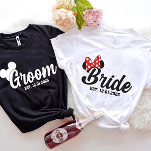 Camiseta de novio de Disney, camiseta de Mickey y Minnie &quot;Recién casados&quot;, camiseta personalizada para pareja de marido y mujer, sudadera de luna de miel de Disneyland