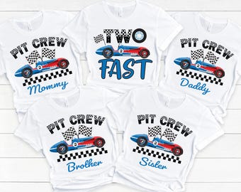 Pit Crew familie verjaardagsshirt, custom twee snelle feestvarken T-shirt, autorace verjaardagsshirt, 2e verjaardagscadeau, Pit Crew moeder papa T-shirt