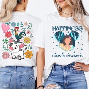 Princess Moana Shirt, Disney Hei Hei and Pua Sweatshirt, Happiness Comes In Waves T-shirt, Floral Moana Tee, Disneyland Girls Trip Tee