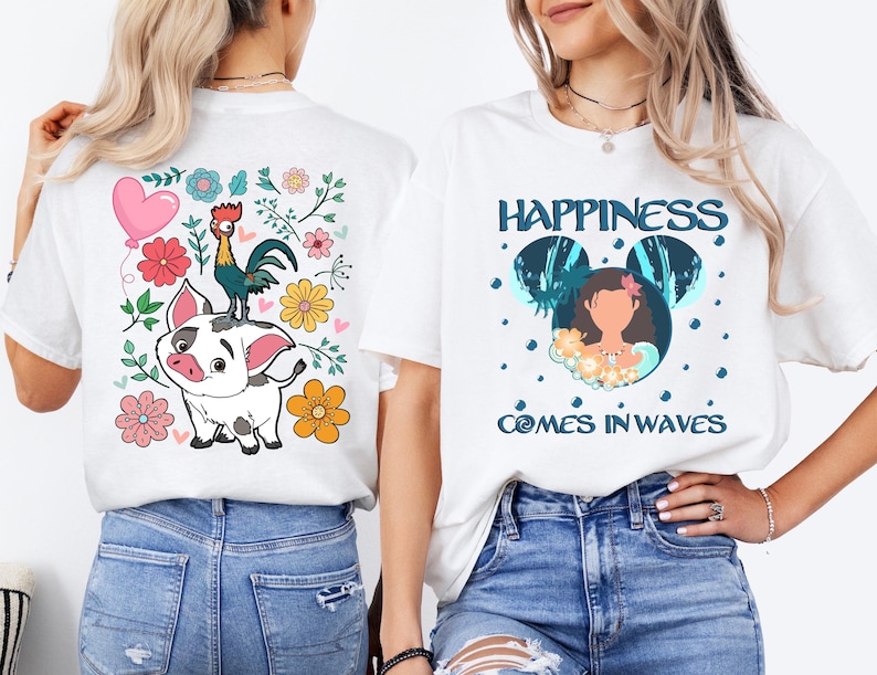 Princess Moana Shirt, Disney Hei Hei and Pua Sweatshirt, Happiness Comes In Waves T-shirt, Floral Moana Tee, Disneyland Girls Trip Tee