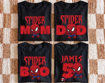 Koszulka rodzinna Spidermana, spersonalizowana koszulka urodzinowa Spidermana, koszulka dla mamy i taty Spidermana, koszulka urodzinowa Spidermana, koszulka urodzinowa Marvela