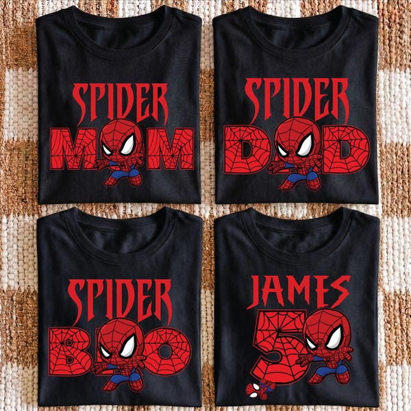 Camisetas de cumpleaños familiares con temática de aventuras de cómics, camisetas de cumpleaños a juego de héroes, atuendo divertido para fiestas familiares, camiseta personalizada para viajes infantiles, camiseta del escuadrón de héroes