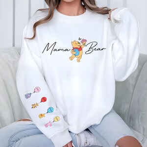 Camiseta Disney Mama Bear, moletom Winnie The Pooh Nana, camiseta personalizada da avó, camiseta Gigi com nomes de crianças, camiseta da avó Pooh