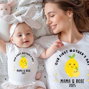Our First Mother&#39;s Day T-shirt, Lemon Infant Mothers Day Shirt, Newborn Mother&#39;s Day Bodysuit, My First Mother&#39;s Day Gift