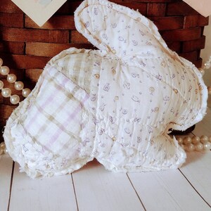 Antique quilt bunny decor pillow / Pastel Easter rabbit