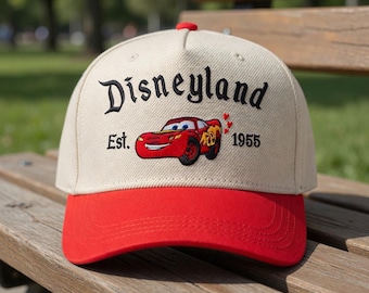 Embroidered Disney Cars Lightning McQueen & Blue Car Baseball Cap, Custom Disneyland Vacation Hat, Pixar Kids Travel Outfit, Disney Gift