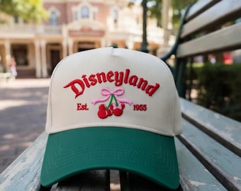 Cute Disneyland Cherry Hat, Pink Two Tone Dad Cap, Embroidered Coquette Style Baseball Hat, Gift for Fan