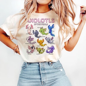 Cute Axolotls of the World PNG, Kawaii Amphibian Chart Digital Download, Colorful Axolotl Sublimation File, Printable Animal Art Clipart
