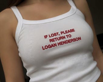 Camiseta sin mangas de fiesta bordada a medida: "Si se pierde, devolver a" Regalo de despedida de soltera, Top corto con texto personalizado, Bordado de nombre personalizado