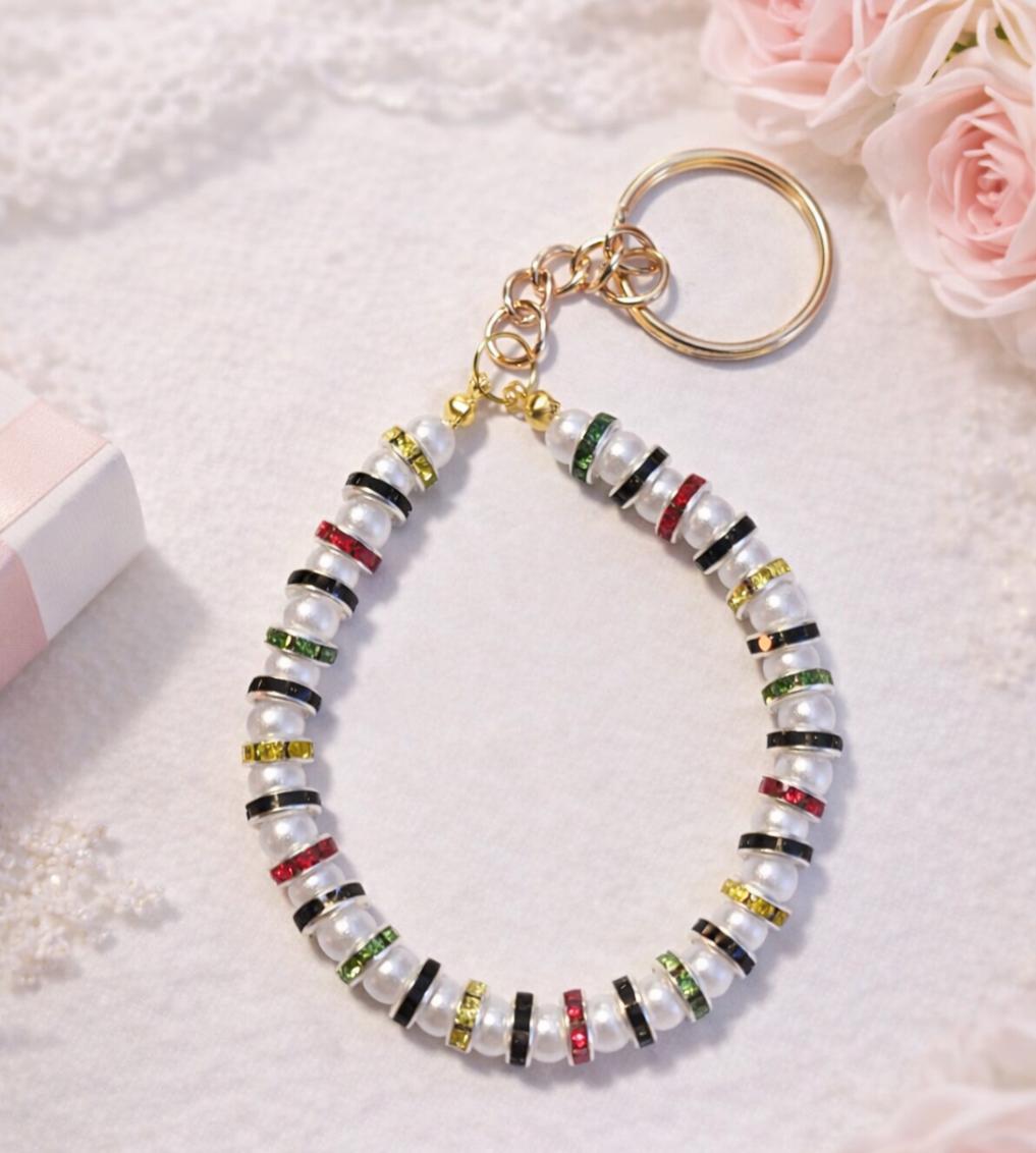 Pearl and Crystal Beads Binder Keychain | Cute Binder Charm | Beaded ...
