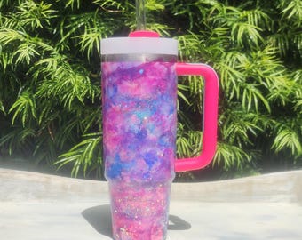 30oz Glitter Epoxy Authentic Stanley Tumbler, Alcohol ink design, Personalized Cup