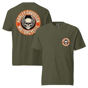 Unisex garment-dyed harley davidson skull heavyweight short sleeve t-shirt