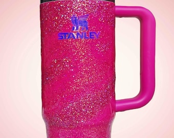 Vaso personalizado rosa con purpurina • Taza de viaje Stanley de acero inoxidable con aislamiento térmico de 887 ml (30 oz)