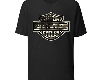 Harley Davidson Black and White Flag Unisex Short Sleeve  t-shirt
