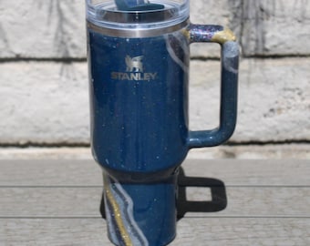 40 oz. Navy Blue Geode Stanley Tumbler, Glitter Travel Cup, Handmade Luxury Tumbler, Custom Stanley Cup Gift, Blue & Gold Drinkware