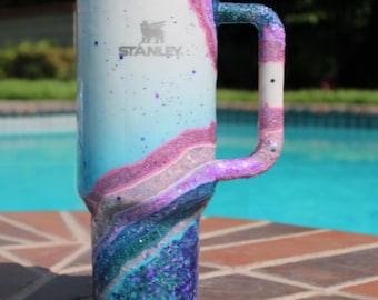 40 oz Custom Glitter Geode Stanley Tumbler, Personalized Name Cup,