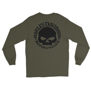 Harley Davidson Maglietta Uomo Willie G. Skull A Maniche Lunghe - Felpa Motociclista Con Teschio, Marrone/Grigio - 2