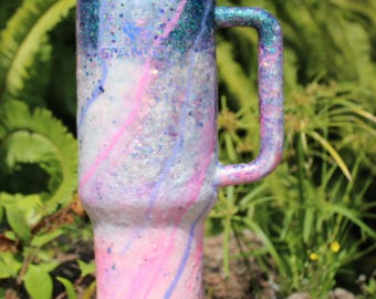 40 oz Custom Pink Galaxy Authentic Stanley Tumbler, Personalization Drinkware