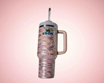 40 oz Custom Glitter Zebra Swirl Stanley Tumbler - Personalized Sparkle Quencher- Glitter Stanley Tumbler – Custom Epoxy Cup
