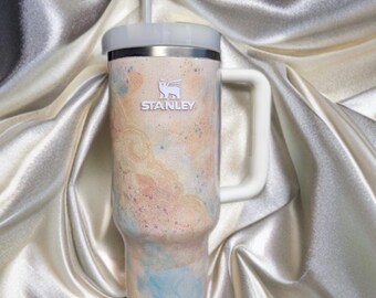 Copo Stanley de 1,18 L com estampa de mármore pastel • Copo personalizado com nome • Presente feminino com efeito marmorizado rosa e azul