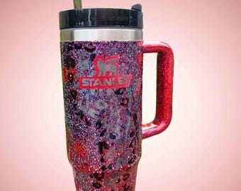 30 oz Custom Red Leopard Glitter Stanley Tumbler – Epoxy Resin Cup, Personalized Sparkle Gift for Her